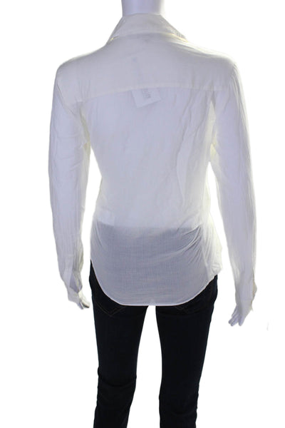 Allsaints Womens Cotton Stripe Print Sheer Collared Buttoned Blouse White Size S