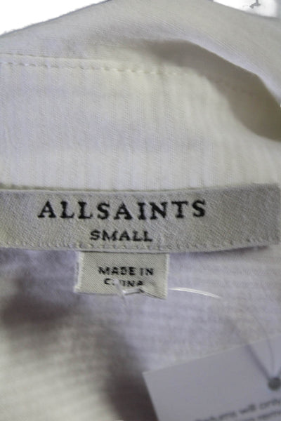 Allsaints Womens Cotton Stripe Print Sheer Collared Buttoned Blouse White Size S