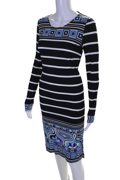 Emilio Pucci Womens Silk Blend Striped Long Sleeves Dress Black White Size 8