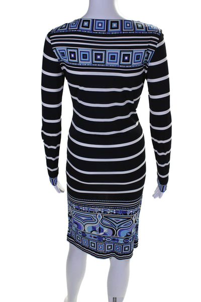 Emilio Pucci Womens Silk Blend Striped Long Sleeves Dress Black White Size 8