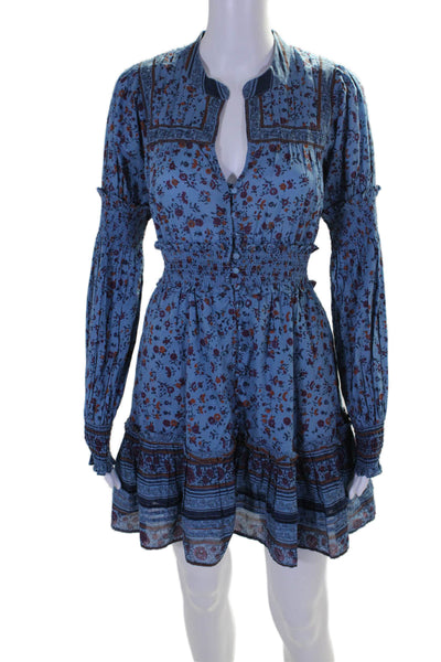 Cleobella Womens Floral Print Long Sleeves A Line Dress Blue Size Extra Small