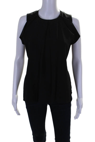 Etro Womens Inverted Pleat Crew Neck Zip Up Back Tank Top Black Size EUR 42