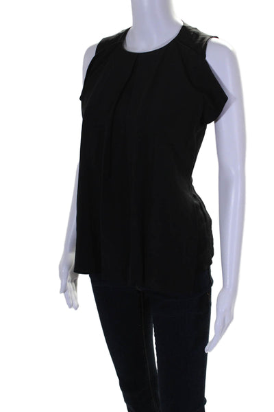 Etro Womens Inverted Pleat Crew Neck Zip Up Back Tank Top Black Size EUR 42