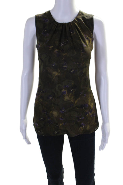 Michael Kors Womens Floral Print Sleeveless Tank Top Green Purple Size 8