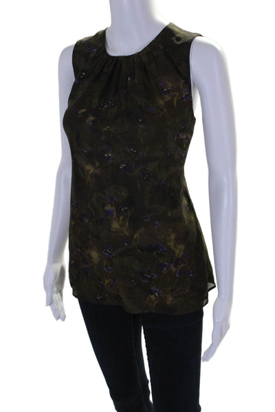 Michael Kors Womens Floral Print Sleeveless Tank Top Green Purple Size 8