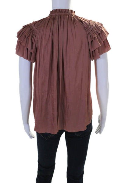 Ulla Johnson Womens Short Tiered Sleeves Key Hole Neck Blouse Pink Size 4