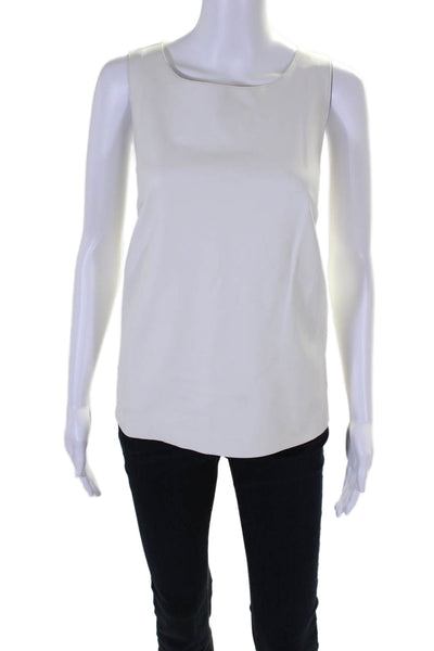 Nina Bauer Womens Leather Crew Neck Sleeveless Tank Top White Size Small