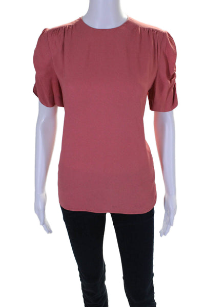 Miu Miu Womens Short Puffy Sleeves Crew Neck Blouse Salmon Pink Size Small