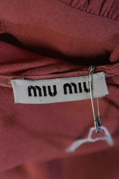 Miu Miu Womens Short Puffy Sleeves Crew Neck Blouse Salmon Pink Size Small