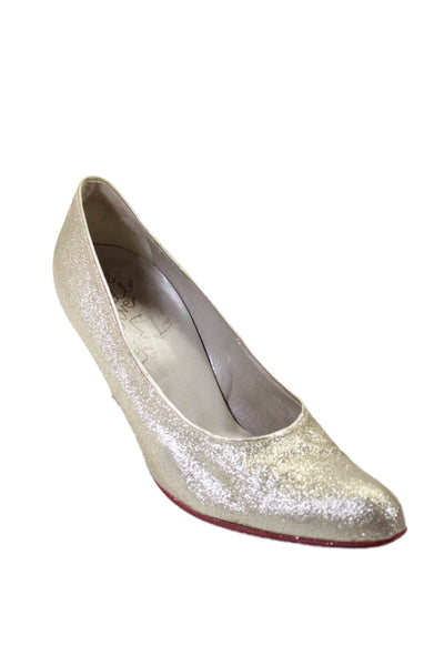 Serve and be Served John Fluevog Womens Glitter Print Slip-On Pumps Gold Size 10