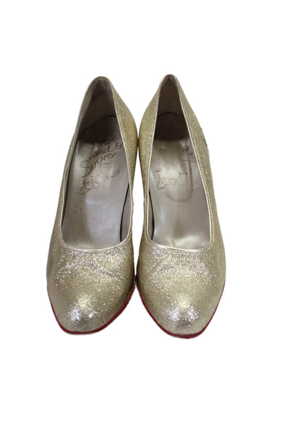 Serve and be Served John Fluevog Womens Glitter Print Slip-On Pumps Gold Size 10