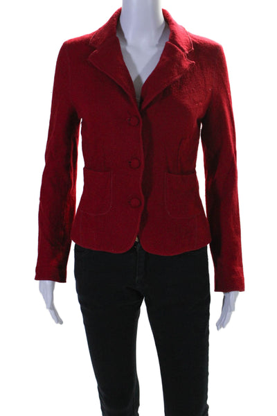 Max Mara Womens Wool Collared Buttoned-Up Long Sleeve Cardigan Red Size L