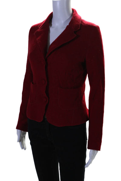 Max Mara Womens Wool Collared Buttoned-Up Long Sleeve Cardigan Red Size L