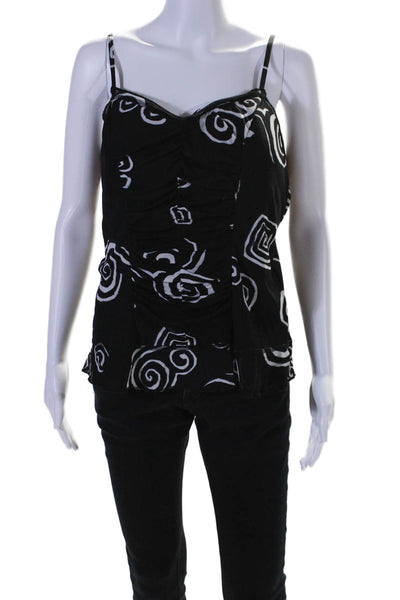 Joseph Ribkoff Womens Floral Print Ruched Sweetheart Blouse Black Size 14