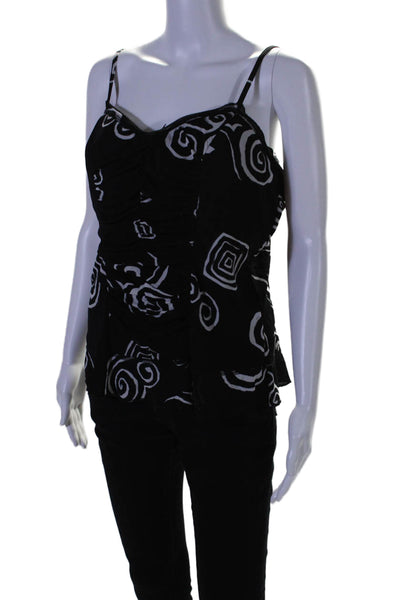 Joseph Ribkoff Womens Floral Print Ruched Sweetheart Blouse Black Size 14