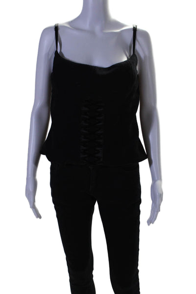 St. John Couture Womens Darted Textured Lace-Up Zipped Corset Blouse Navy Size L