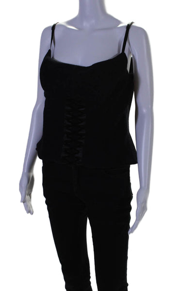 St. John Couture Womens Darted Textured Lace-Up Zipped Corset Blouse Navy Size L