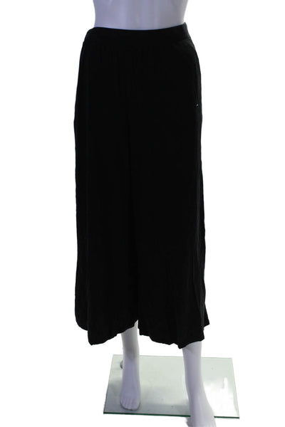 Eileen Fisher Womens Ruched Elastic Waist Slip-On Wide Leg Pants Black Size L