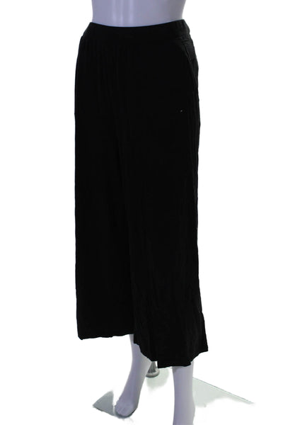 Eileen Fisher Womens Ruched Elastic Waist Slip-On Wide Leg Pants Black Size L