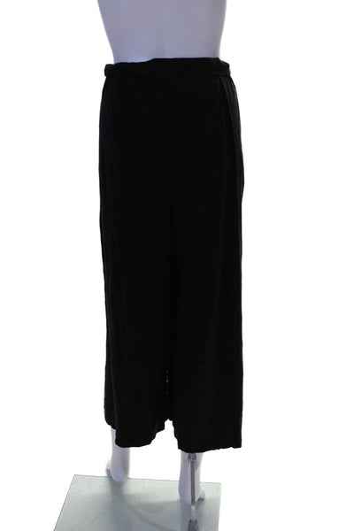 Eileen Fisher Womens Ruched Elastic Waist Slip-On Wide Leg Pants Black Size L