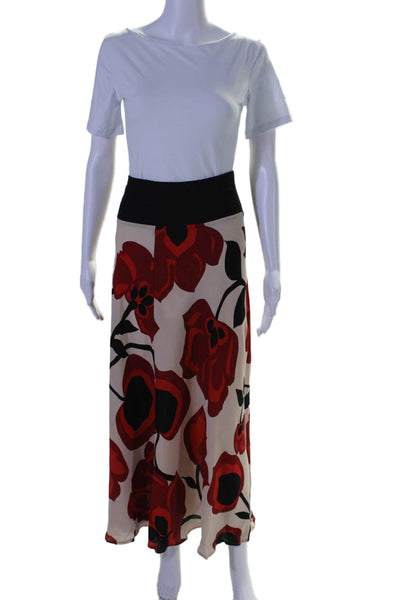 Harari Womens Silk Floral Print Zipped A-Line Slip-On Maxi Skirt Red Size XL