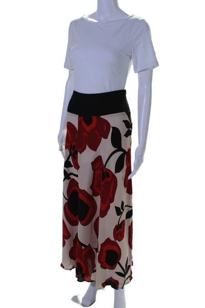 Harari Womens Silk Floral Print Zipped A-Line Slip-On Maxi Skirt Red Size XL