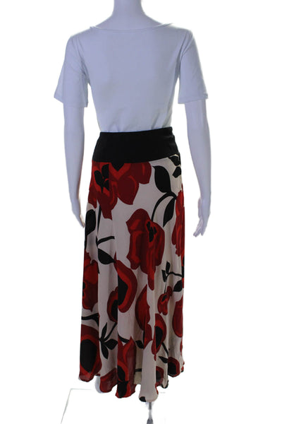 Harari Womens Silk Floral Print Zipped A-Line Slip-On Maxi Skirt Red Size XL