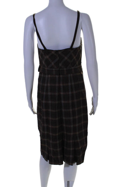 Nanette Lepore Womens Plaid Print Zip Bow Tied Belted Sheath Dress Brown Size 8