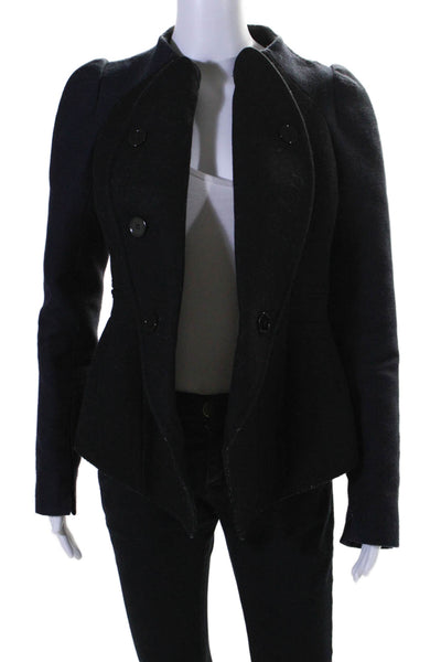 Carven Womens Wool Black Navy Color Block Long Sleeve Coat Jacket Size 38