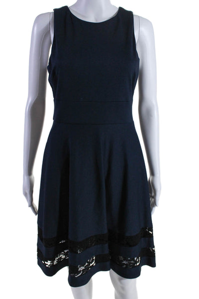 Eliza B. Womens Navy Lace Trim Crew Neck Sleeveless Zip Back Shift Dress Size 6