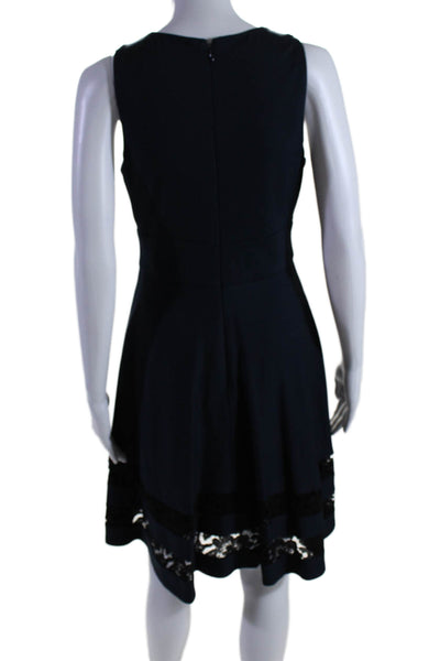 Eliza B. Womens Navy Lace Trim Crew Neck Sleeveless Zip Back Shift Dress Size 6