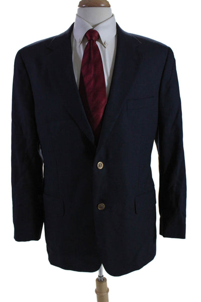 Macys Mens Store Mens Wool Dark Navy Two Button Long Sleeve Blazer Size 40R