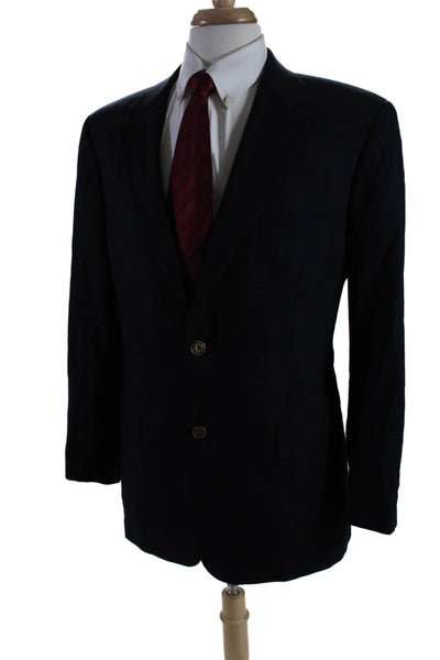 Macys Mens Store Mens Wool Dark Navy Two Button Long Sleeve Blazer Size 40R