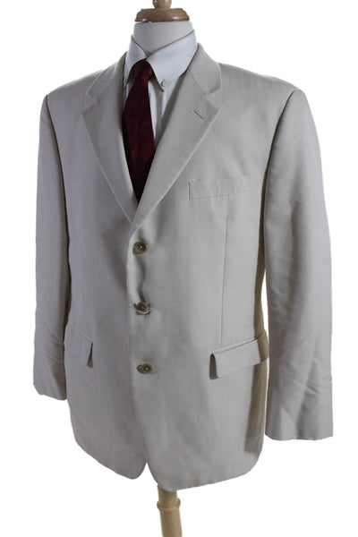 Chaps Mens Solid Beige Two Button Long Sleeve Blazer Jacket Size 44R