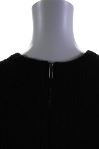 Paige Black Label Womens Wool Long Sleeve back Zip Knit Blouse Black Size M