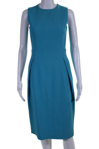 Michael Kors Womens Back Zip Sleeveless Crew Neck Sheath Dress Blue Wool Size 4