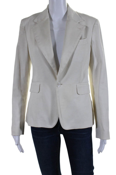 Ralph Lauren Black Label Womens Single Button Blazer Jacket White Cotton Size 4