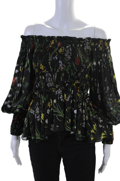 Alexis Womens Floral Print Long Sleeves Blouse Black Multi Colored Size Medium