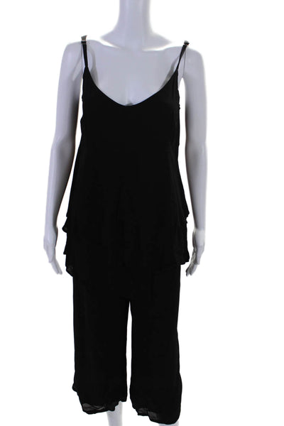 Wilt Womens V Neck Tank Top High Rise Wide Leg Pant Set Black Size Medium