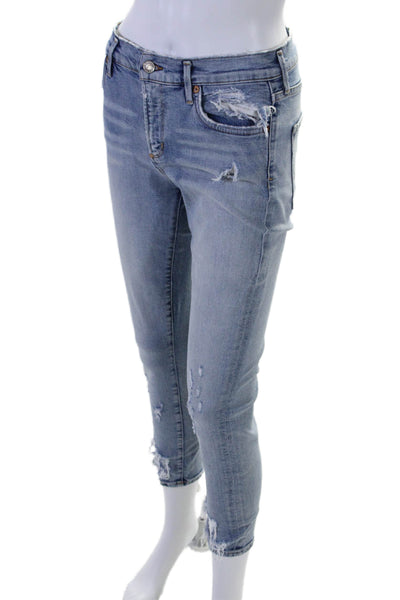 Agolde Womens Zipper Fly High Rise Distressed Skinny Jeans Blue Size 26