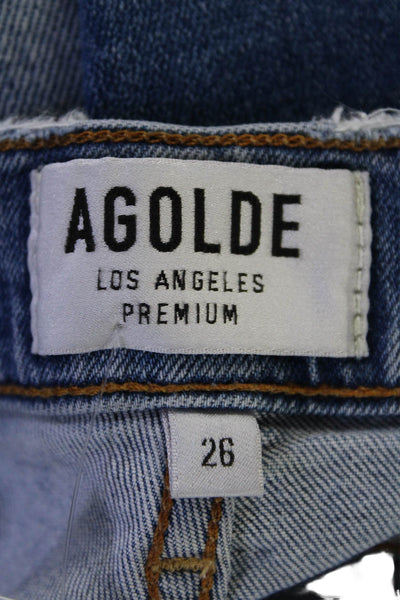 Agolde Womens Zipper Fly High Rise Distressed Skinny Jeans Blue Size 26