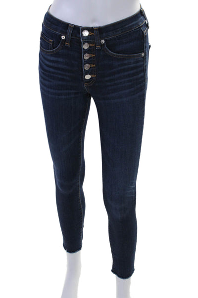 Veronica Beard Jeans Womens Button Fly High Rise Fringe Skinny Jeans Blue 24