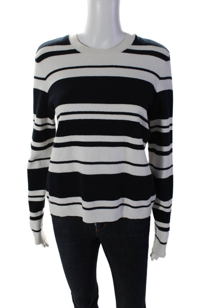 Frame Womens Round Neck Long Sleeves Pullover Sweater Black White Stripes Size S