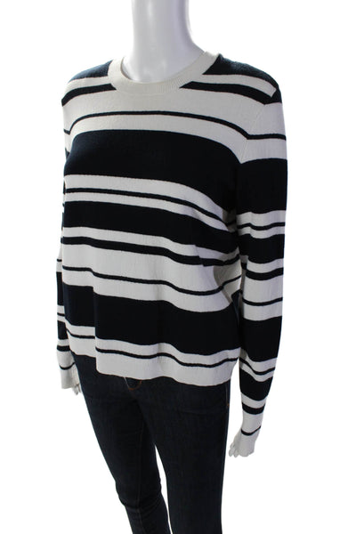 Frame Womens Round Neck Long Sleeves Pullover Sweater Black White Stripes Size S