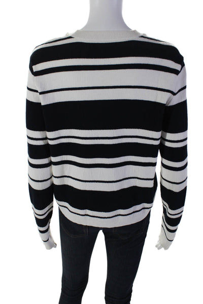 Frame Womens Round Neck Long Sleeves Pullover Sweater Black White Stripes Size S