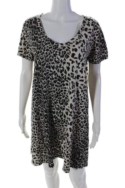 Leallo Women's V-Neck Short Sleeves Mini T-Shirt Dress Animal Print Size M