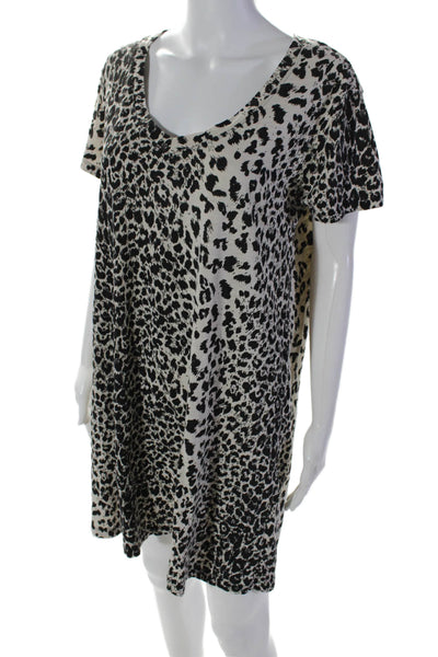 Leallo Women's V-Neck Short Sleeves Mini T-Shirt Dress Animal Print Size M