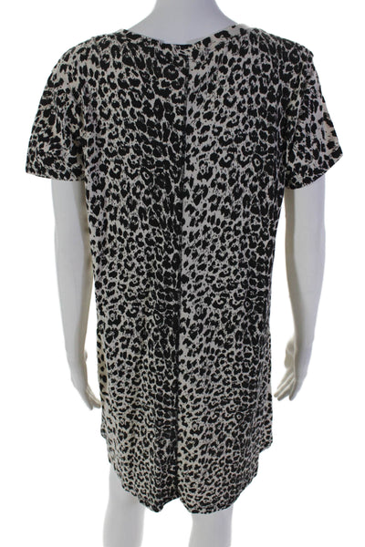 Leallo Women's V-Neck Short Sleeves Mini T-Shirt Dress Animal Print Size M