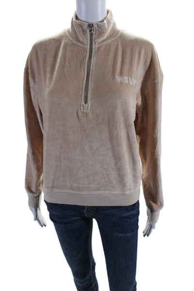 WSLY Womens Long Sleeve 1/2 Zip Mock Neck Embroidered Sweater Beige Size XS