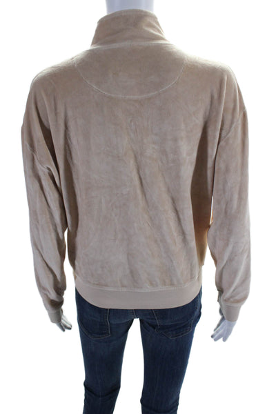 WSLY Womens Long Sleeve 1/2 Zip Mock Neck Embroidered Sweater Beige Size XS